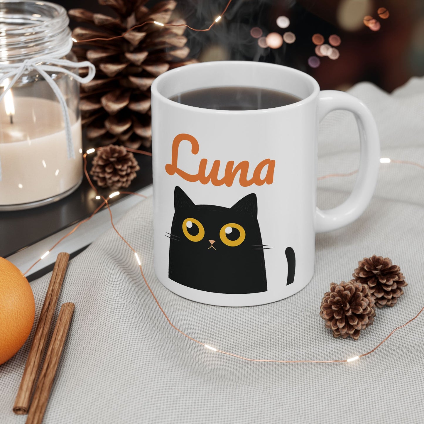 Personalized Black Cat Mug β Cute Cartoon Cat Coffee Cup β Custom Gift