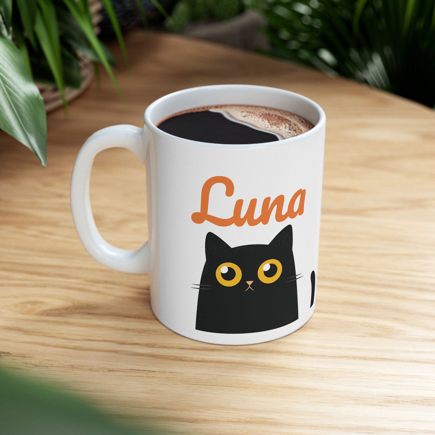 Personalized Black Cat Mug β Cute Cartoon Cat Coffee Cup β Custom Gift
