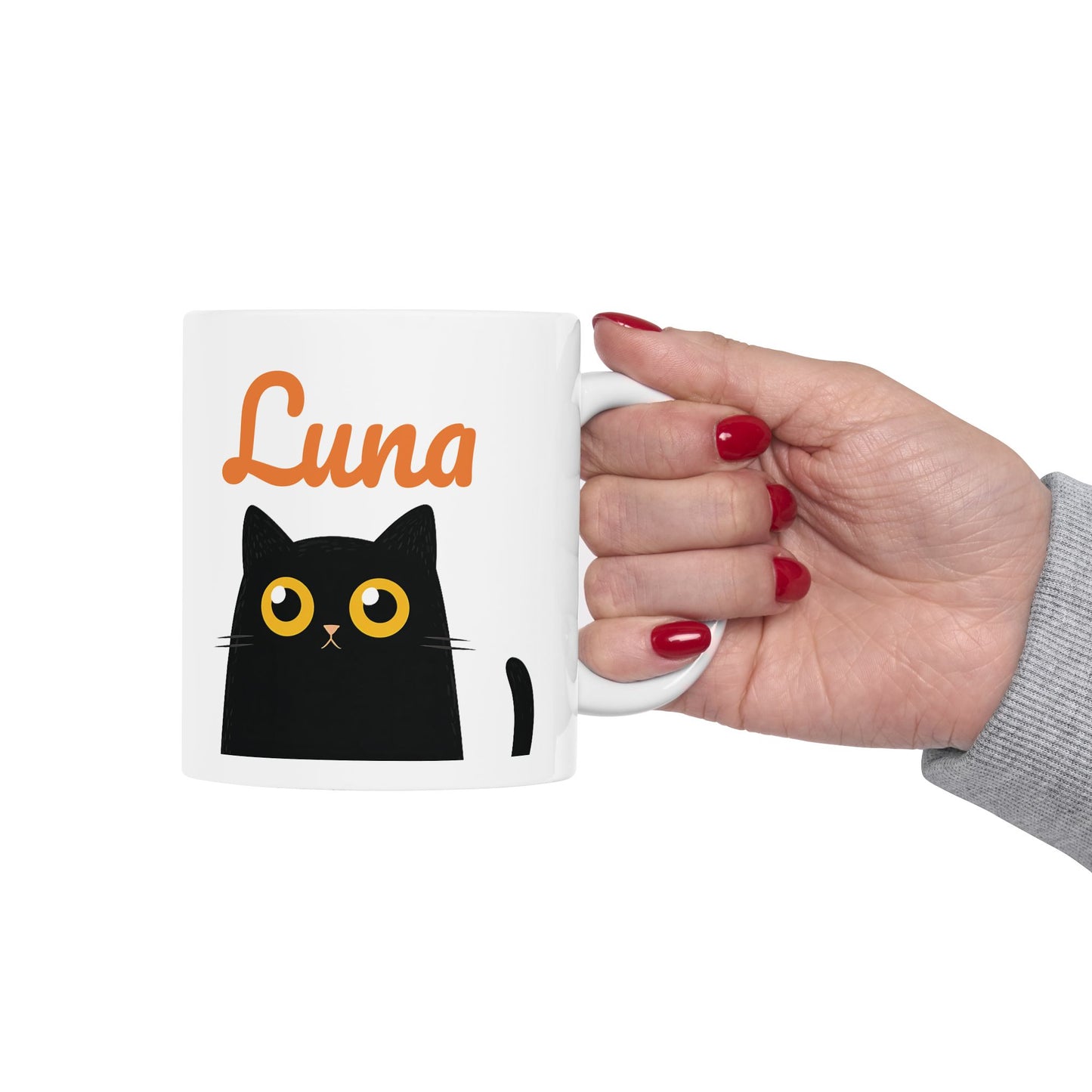 Personalized Black Cat Mug β Cute Cartoon Cat Coffee Cup β Custom Gift