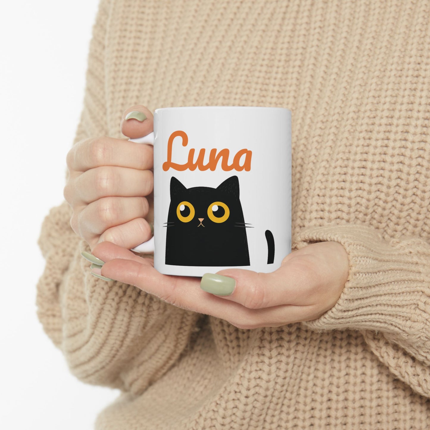 Personalized Black Cat Mug β Cute Cartoon Cat Coffee Cup β Custom Gift