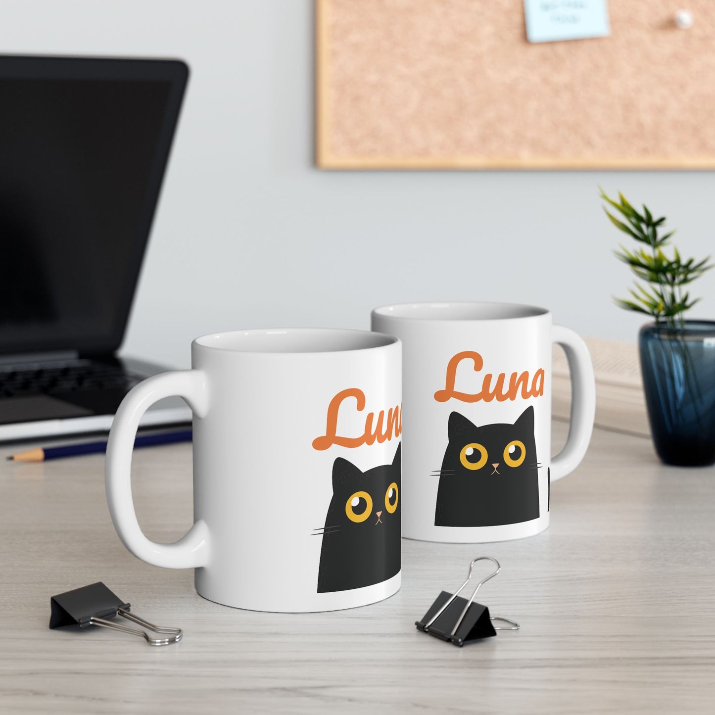 Personalized Black Cat Mug β Cute Cartoon Cat Coffee Cup β Custom Gift