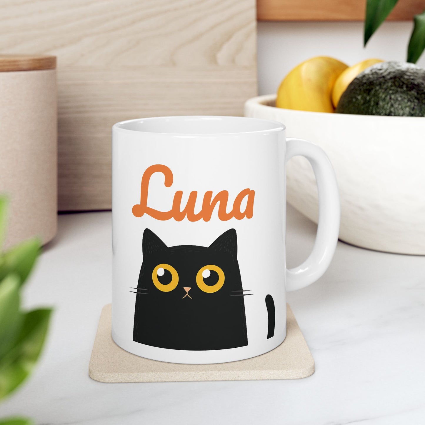 Personalized Black Cat Mug – Cute Cartoon Cat Coffee Cup – Custom Gift