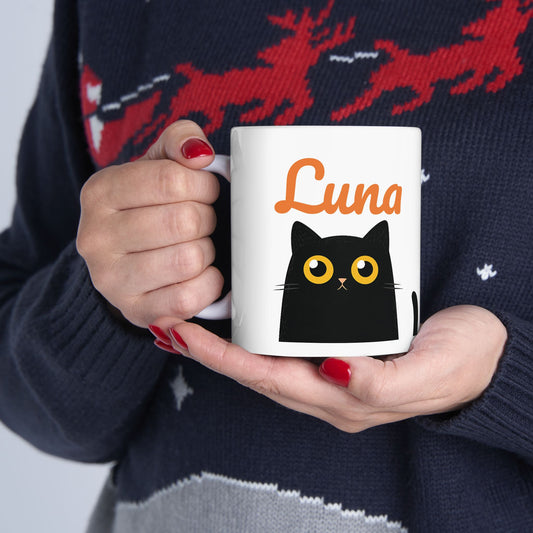 Personalized Black Cat Mug – Cute Cartoon Cat Coffee Cup – Custom Gift