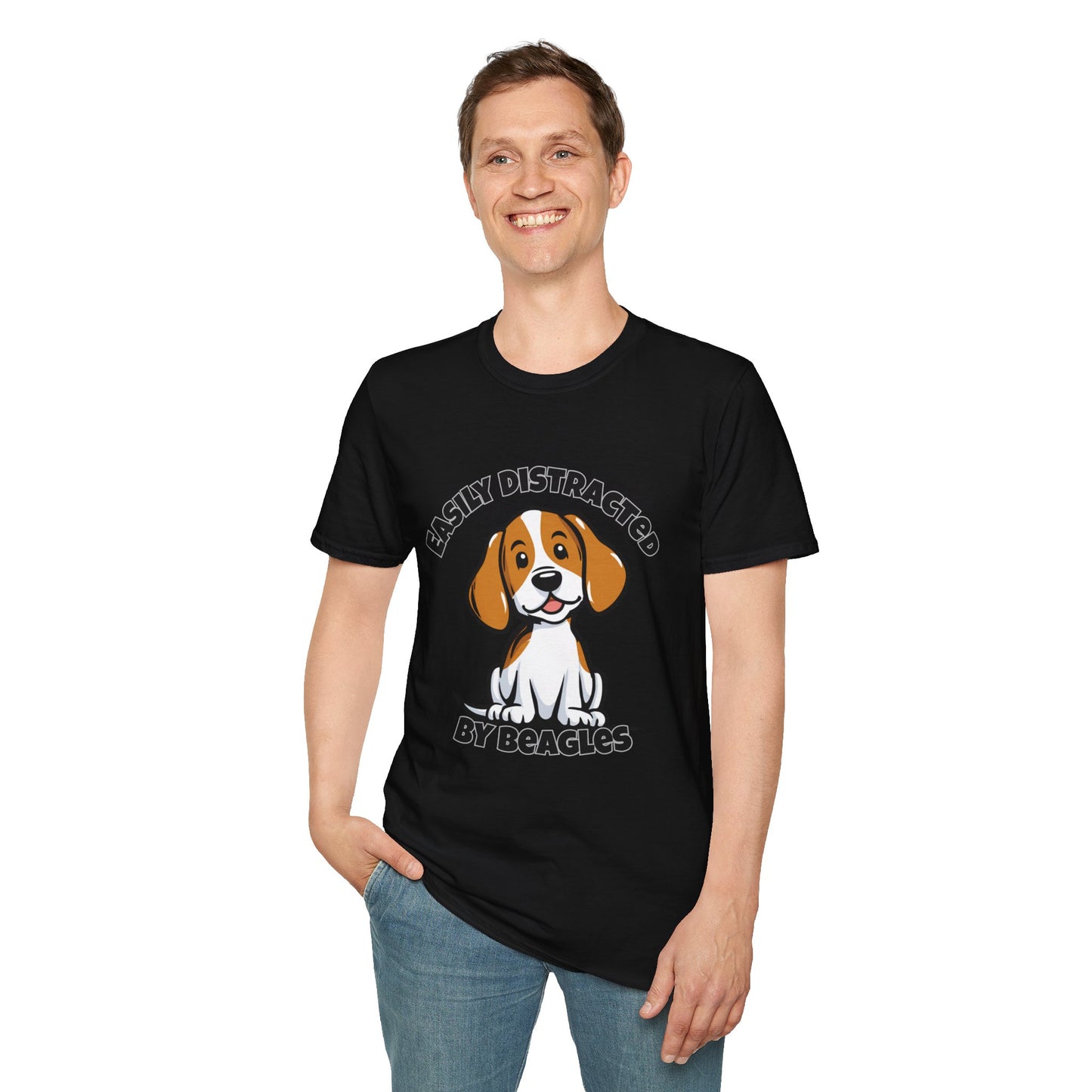 Easily Distracted by Beagles T-Shirt Funny Dog Lover Gift Tee Gildan 64000 Unise