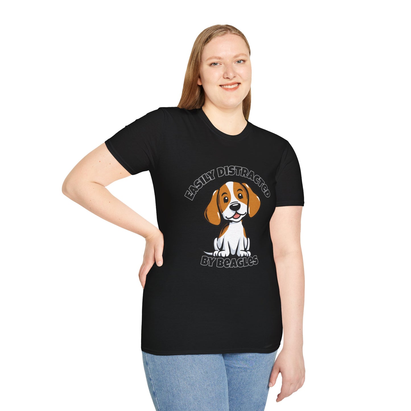 Easily Distracted by Beagles T-Shirt Funny Dog Lover Gift Tee Gildan 64000 Unise